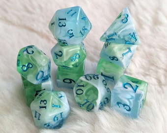 Tidecaller DnD Dice Set, Polyhedral dice, D&D dice, Dungeons and Dragons, Table Top Role Playing. Water and Sea resin dice with fantasy font
