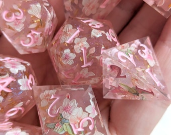 Cherry Blossom Dice Set: Sharp Edge Polyhedral D&D Dice