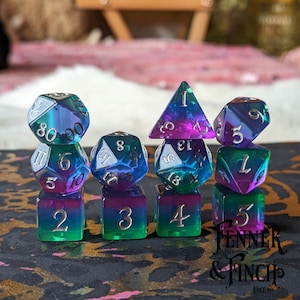 Aurora Dice Set – 11 Piece Northern Lights Dice Set, Layered Green Blue Purple Resin Dice for DnD and TTRPGs, Extra D6s and D20 Included
