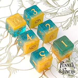 Beach Party D6 Dice Set, TTRPG Polyhedral dice, D&D dice, Dungeons and Dragons, Table Top Role Playing. Layered Ocean Shore Themed Dice Set