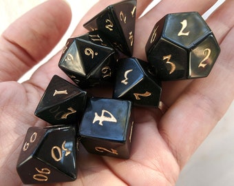 Obsidian Gemstone DnD Game Dice Set, D&D dice, Dungeons and Dragons, Table Top Role Playing Dice. Real Stone Dice Set