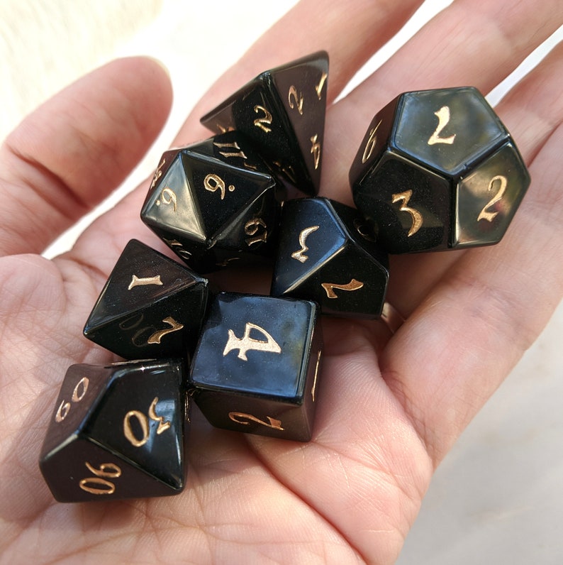 Obsidian Gemstone Dnd Dice Set Polyhedral Dice D&D Dice Etsy