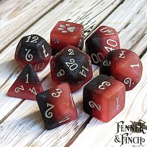 Blood and Pomegranate TTRPG Dice Set, Polyhedral dice, D&D dice, Dungeons and Dragons, Table Top Role Playing. Red Ombre Frosted Matte Dice