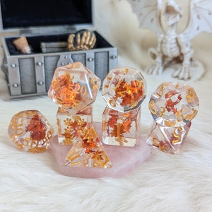 Autumn Leaf Resin Dice Set: D&D Polyhedral Dice