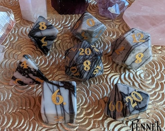 Juego de dados de jaspe de telaraña: dados poliédricos de D&D de piedra real
