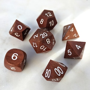 Red Sandalwood Dice Set: Sharp Edge Wood DnD Dice for Dungeons and Dragons
