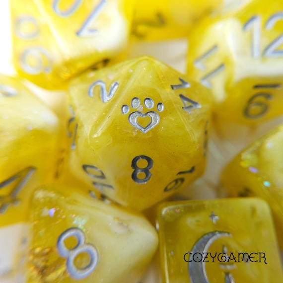 Sunlight Dice Set | Clear Yellow and White Resin Dnd Dice With