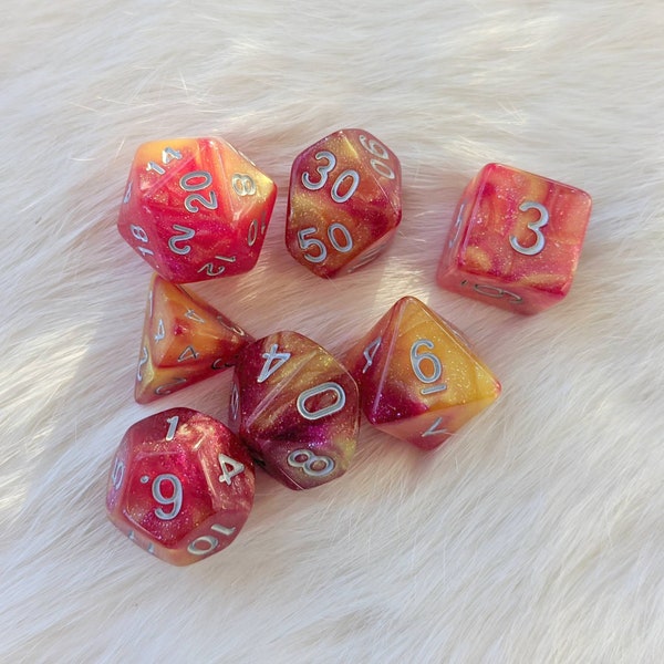 Solar Wind DnD Dice Set, Polyhedral dice, D&D dice, Dungeons and Dragons, Table Top Role Playing Dice. Micro Shimmer Marbled Glitter