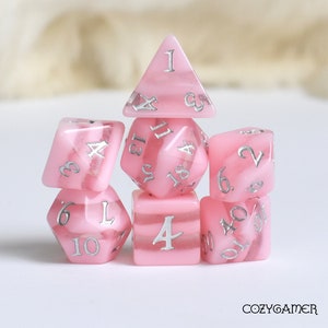 Rose Candies TTRPG Dice Set, Polyhedral D&D dice, Dungeons and Dragons, Table Top Role Playing. Pink Pastel Stripe Dice set. TTRPG dice