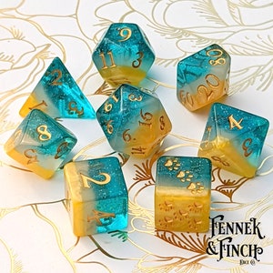 Beach Party Dice Set, TTRPG Polyhedral dice, D&D dice, Dungeons and Dragons, Table Top Role Playing. Layered Ocean Shore Themed Dice Set