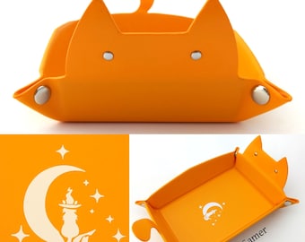 Dice Tray - Orange Cat, Folding PU Leather - RPG Rolling Tray - Original Design