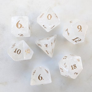 White Quartz Gemstone Dice Set- 7pc Polyhedral D&D Dice