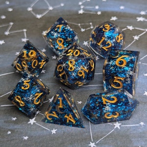 Celestial Dreams DnD Dice Set, Polyhedral dice, D&D dice, Dungeons and Dragons, Table Top Role Playing Dice. Sharp Edge Dice