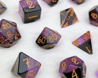 Shadow Magic 7pc Dice Set: Black & Purple Layered Polyhedral Dice