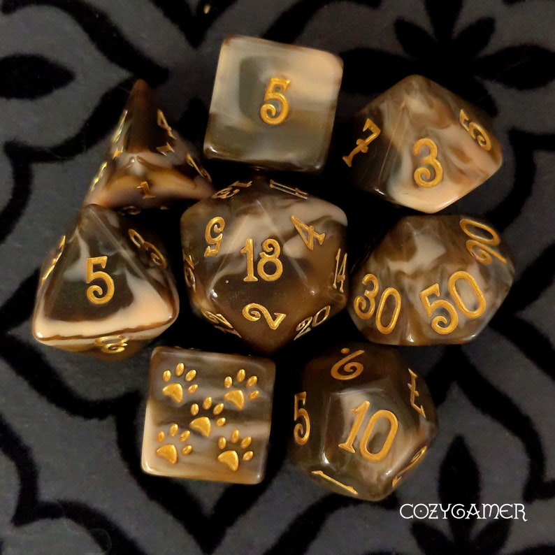 Table Top Role Playing Polyhedral dice Caramel Macchiato DnD Dice Set Dungeons and Dragons Coffee chocolate themed dice set D/&D dice