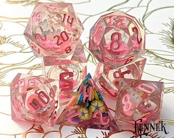 Liquid Core Sharp Edge Polyhedral DnD Dice Set - Falling Blossom, RPG Dice for Dungeons & Dragons