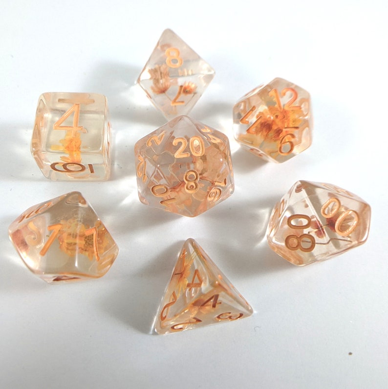 Orange Flower DnD Dice Set Polyhedral dice D&D dice Etsy