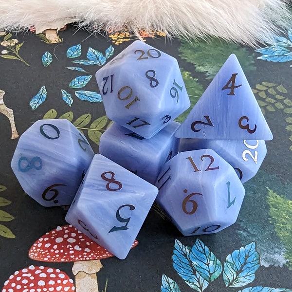 Blue Agate Gemstone DnD Dice Set, Polyhedral dice, D&D dice, Dungeons and Dragons, Table Top Role Playing Dice. Real Stone Dice Set