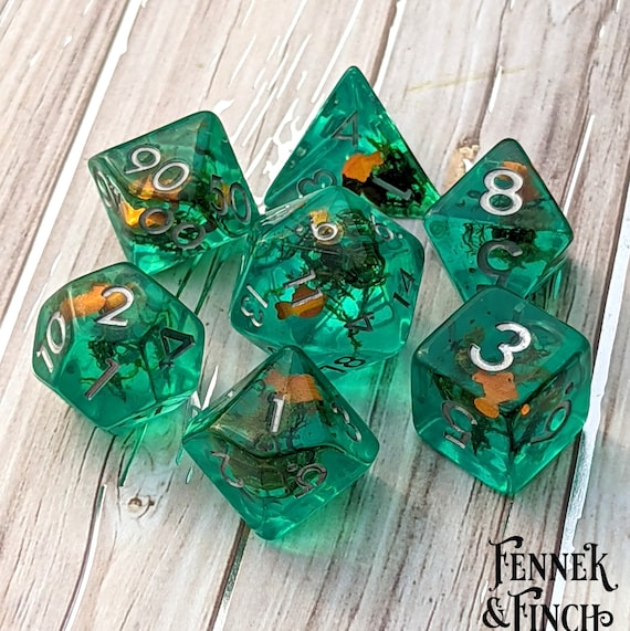 Goldfish Pond Dice Set, TTRPG Polyhedral Dice, D&D Dice, Dungeons and  Dragons, Table Top Role Playing. Teal Resin With Fish and Dried Plants 