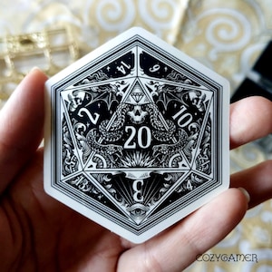 Adesivos de Dados D20. Adesivos temáticos de TTRPG de Vida e Morte, Sucesso Crítico e Fracasso. Dungeons and Dragons, RPG de mesa