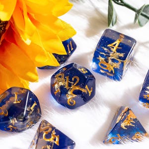 Moon and Stars Dice Set: 8 Piece Blue Resin Polyhedral Dice for D&D image 10