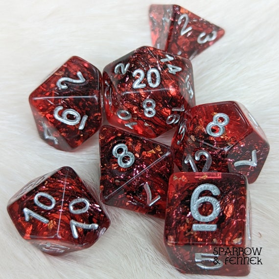 DND Dice Dark Red Transparent Dice with Color Changing Glitter for Dungeons and Dragons Role Playing Game,D&D,MTG,Pathfinder Dice Set with Dice Pouch 