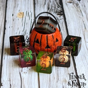 Trick or Treat D6 Würfelset, sechsseitiges Würfelset für D&D, MTG, TTRPGS, Dungeons and Dragons, Table Top Role Playing, Kürbiswürfel