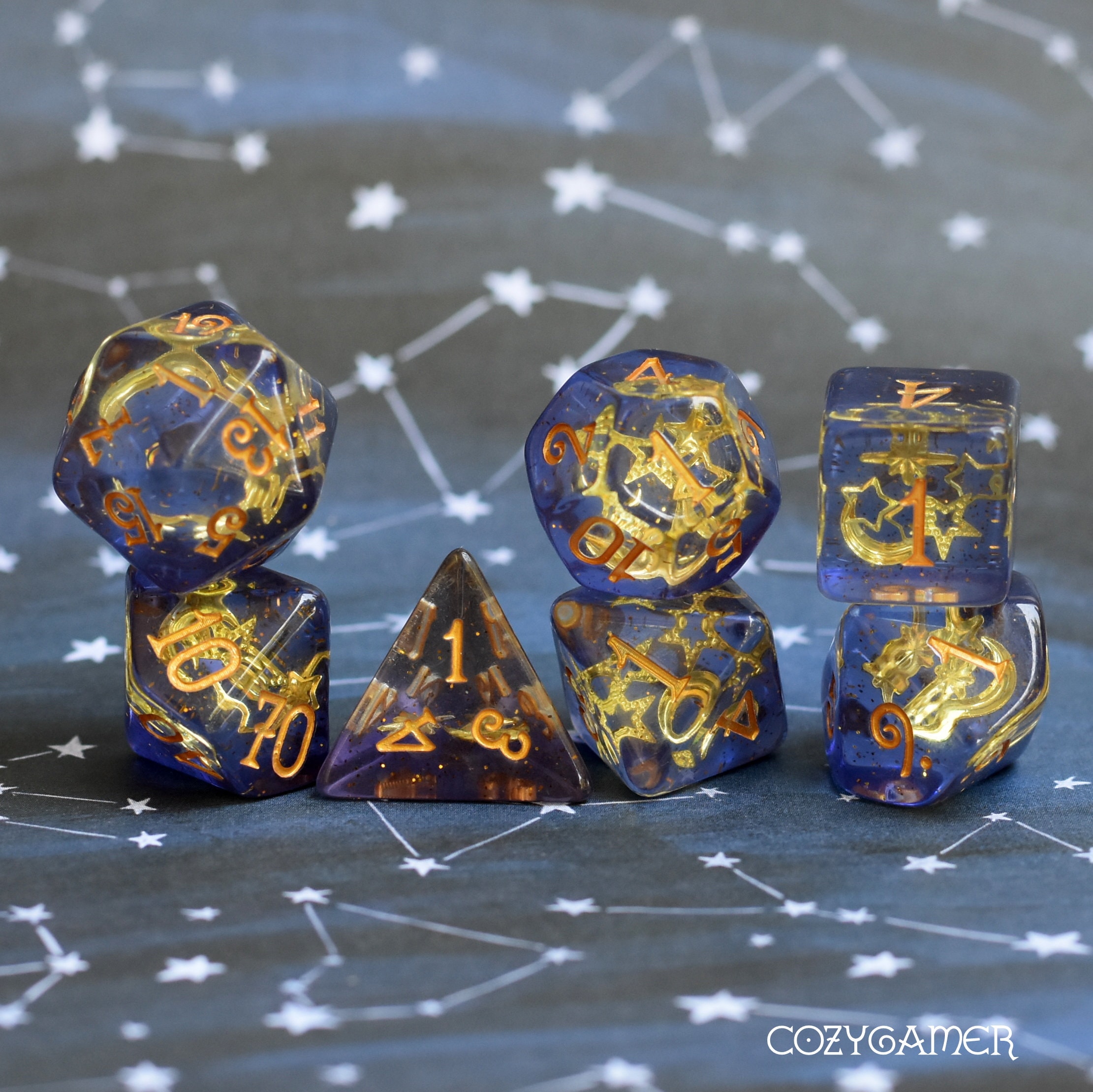 Moon and Stars DnD Dice Set Polyhedral dice D&D dice Etsy