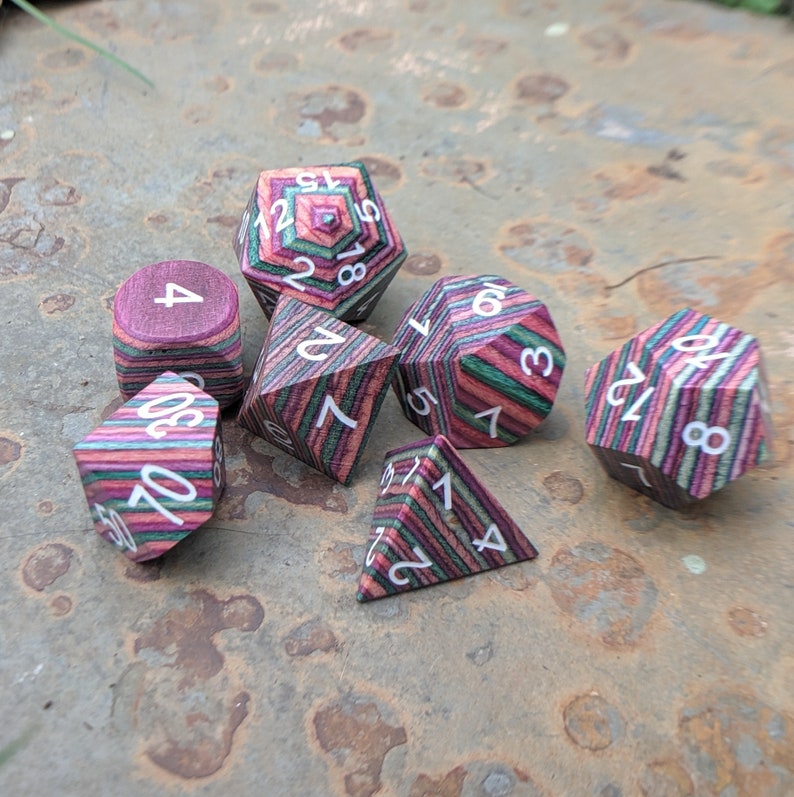 Bright Rainbow Wood DnD Dice Set Polyhedral dice D&D dice Etsy