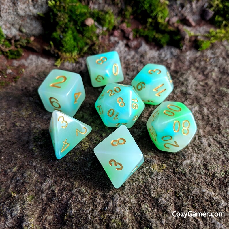 Jade Aura Dnd Dice Set Polyhedral Dice D&D Dice Dungeons Etsy