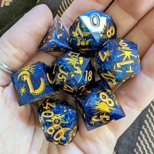 Planetary Mystic DnD Dice Set, Polyhedral dice, D&D dice, Dungeons and Dragons, Table Top Role Playing Dice. Sharp Edge Dice