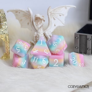 Dazed and Dreamy Pastel Rainbow Dice Set – Matte TTRPG Dice for DnD, Dungeons and Dragons, D&D Dice set, Pastel Dice, 7 Piece Dice Set