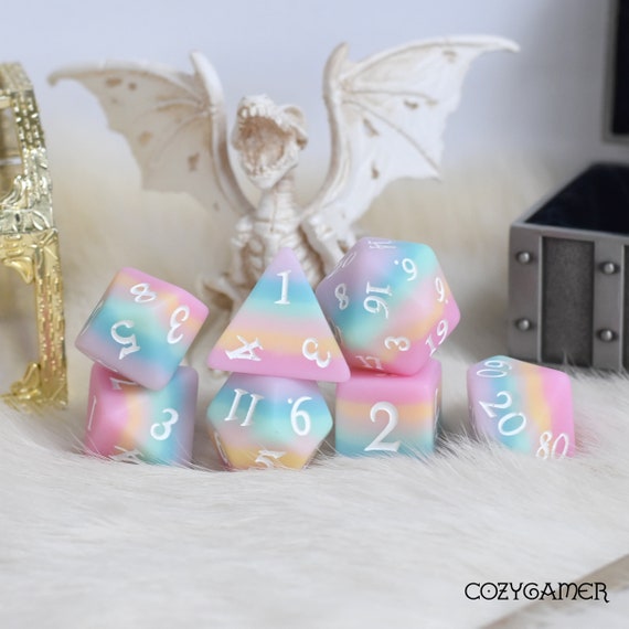 Dazed and Dreamy Dice Set - 7 Piece Matte Pastel TTRPG Dice, DnD Dice Set, Rainbow Dice, Pastel Dice, Dungeons and Dragons Dice Set