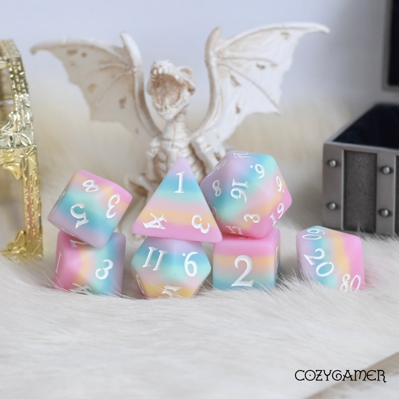 Dazed and Dreamy DnD Dice Sets - 11 Piece, 7 Piece, 6D6 and 5D10 Sets. Dungeons and dragons, D&D Dice set 