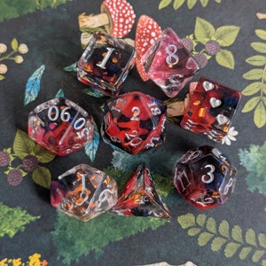 Heart Piercer DnD Dice Set, Polyhedral dice, D&D dice, Dungeons and Dragons, TTRPG. Sorcerer, Rogue, fighter Dice Set, blue and black dice