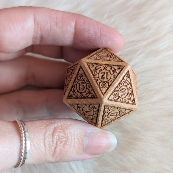 Garden Gate Large Wood D20s Polyhedral dice, D&D dice, Dungeons and Dragons. Real Wooden 20 Sided Die