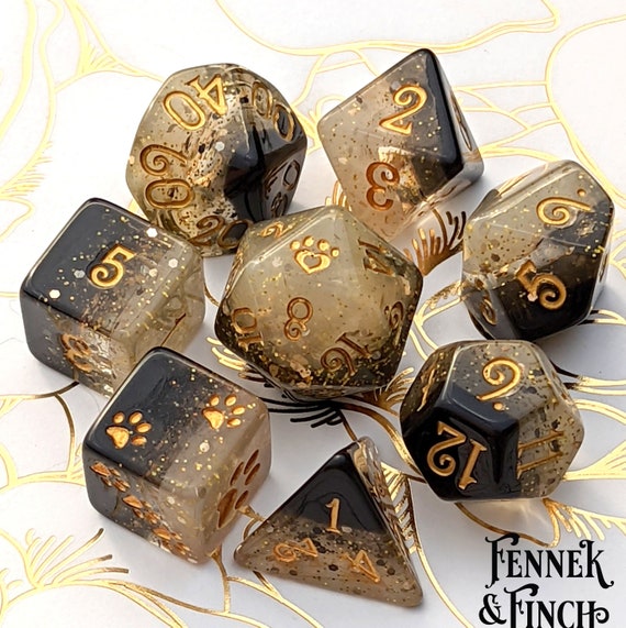 Light and Shadow Dice Set, Dnd Polyhedral Dice, D&D Dice, Dungeons and  Dragons, Table Top Role Playing. Black and White Layered With Gold 