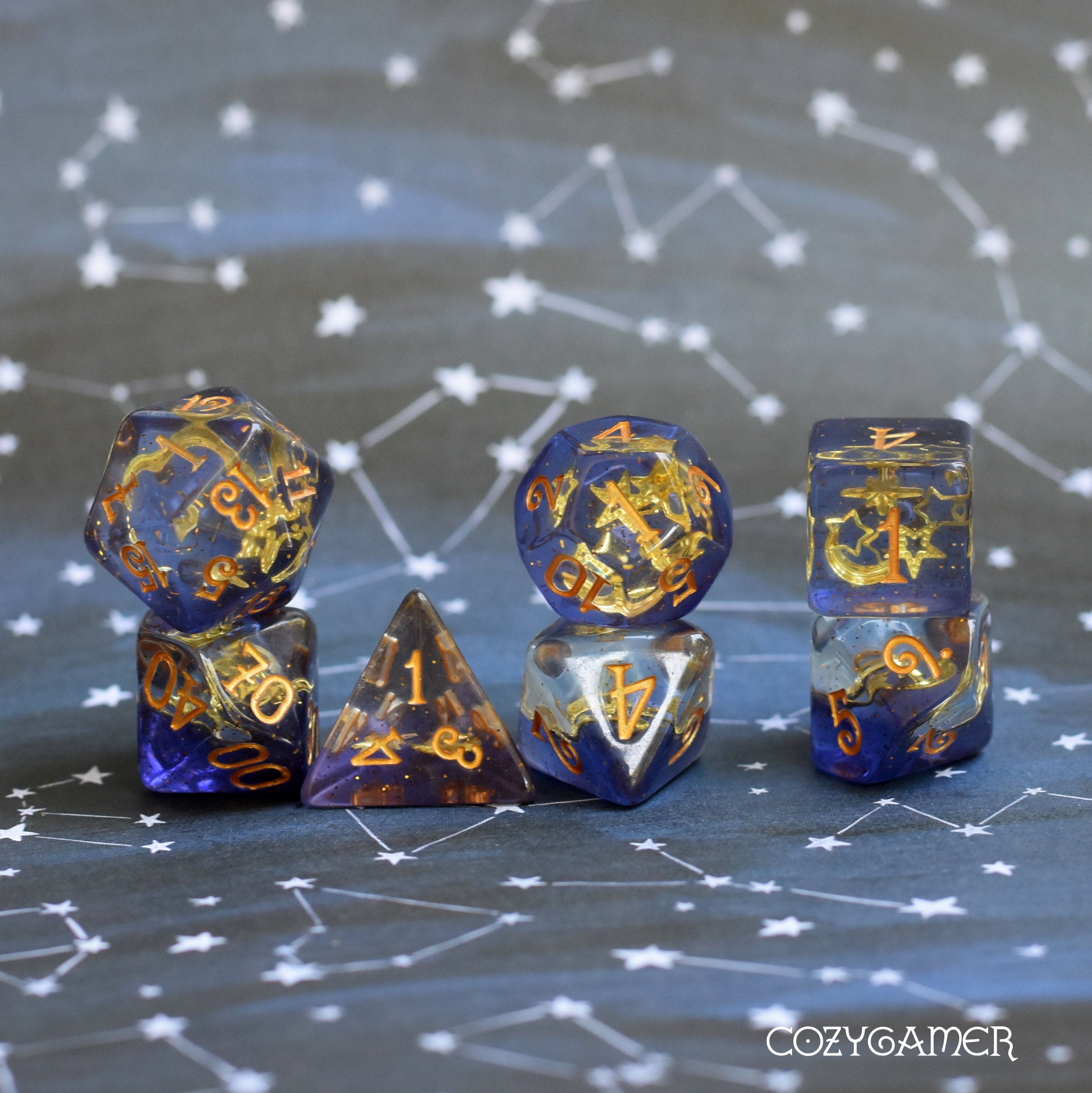 Moon and Stars DnD Dice Set Polyhedral dice D&D dice Etsy