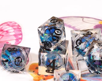 Butterfly Orb Dice Set, Liquid Core Sharp Edge Resin DnD Dice
