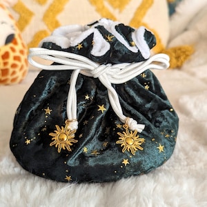 Green Velvet Starry Dice Bag: Plush TTRPG Storage