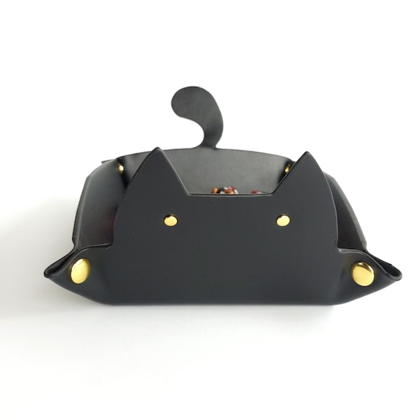 Black Cat Dice Tray: Folding Faux Leather Tray for DnD; Original Design by Fennek and Finch