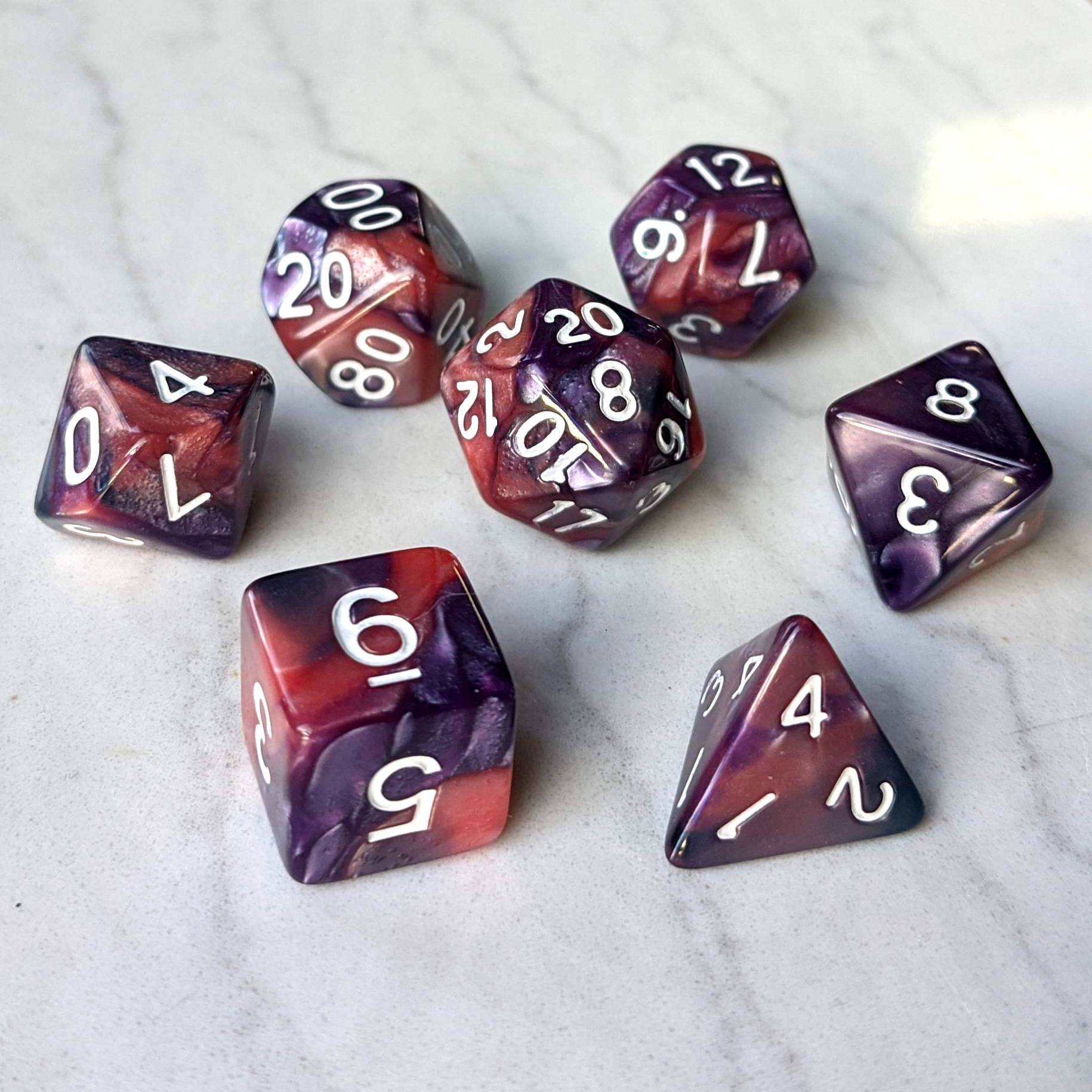 Purple and Rose Marbled Dnd Dice Set Polyhedral Dice D&D Etsy
