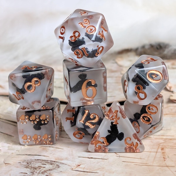 Juego de dados de cuervo: 8 dados de resina con cuervos voladores y garras D6 DnD