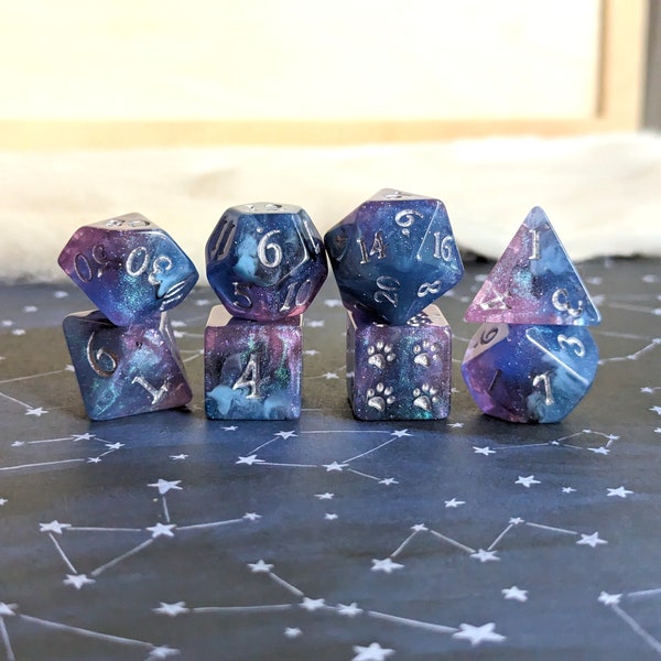 Unending Breath DnD Dice Set, Polyhedral dice, D&D dice, Dungeons and Dragons, TTRPG. Micro Shimmer Blue and Purple Glittery Dice Set