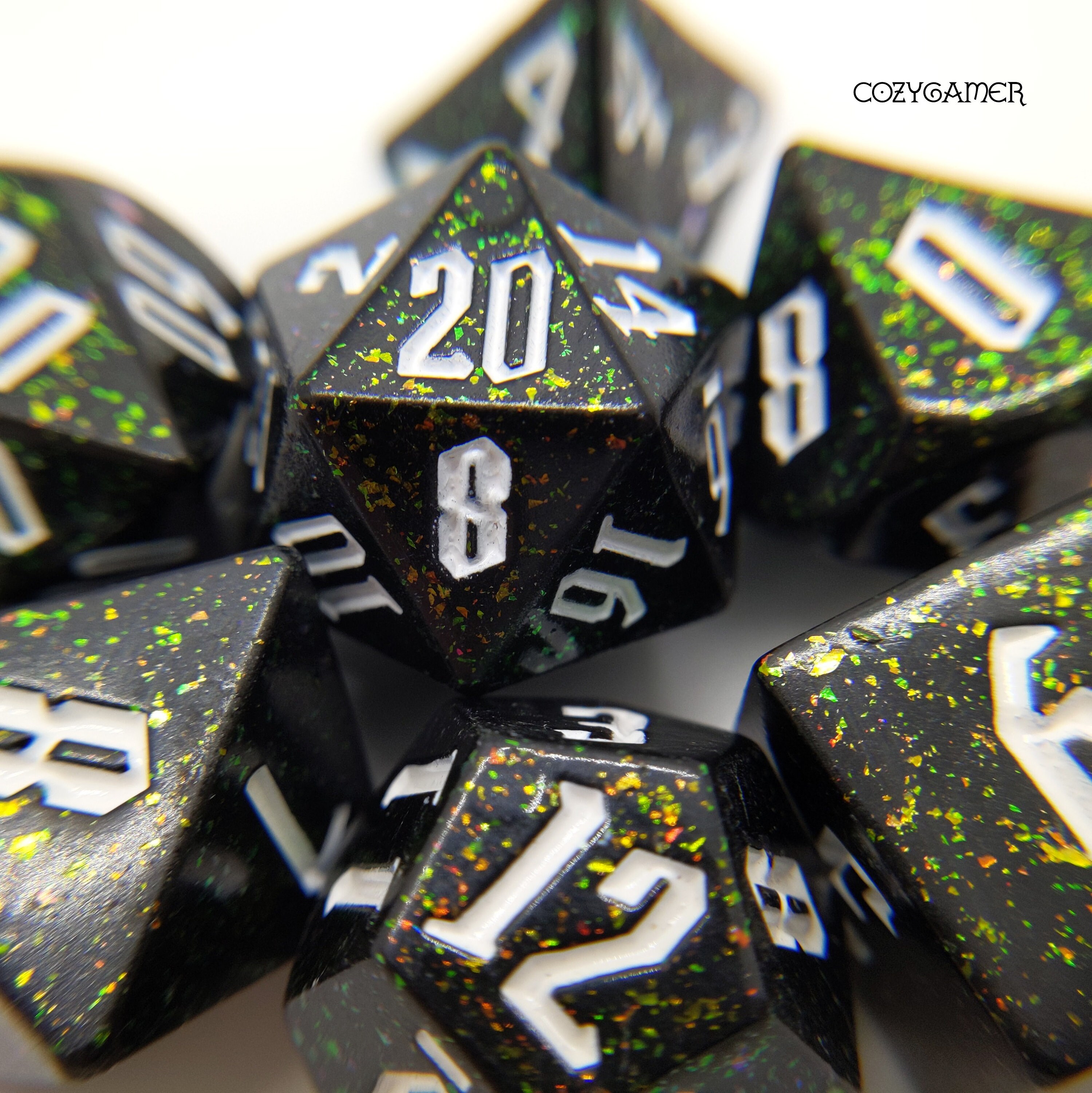 Black with Opal Flakes DnD Dice Set Polyhedral dice D&D Etsy