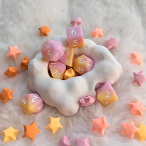 Sorbet Sunset Dice Set - 7 Piece Ombre Layered Polyhedral Pastel Dice for DND - Original Design by Fennek and Finch