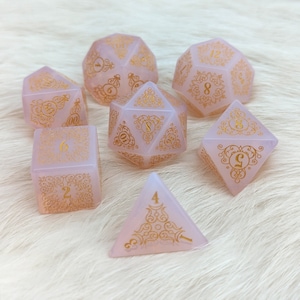 Pink Opalite Gemstone DnD Dice Set: Garden Gate Polyhedral Dice
