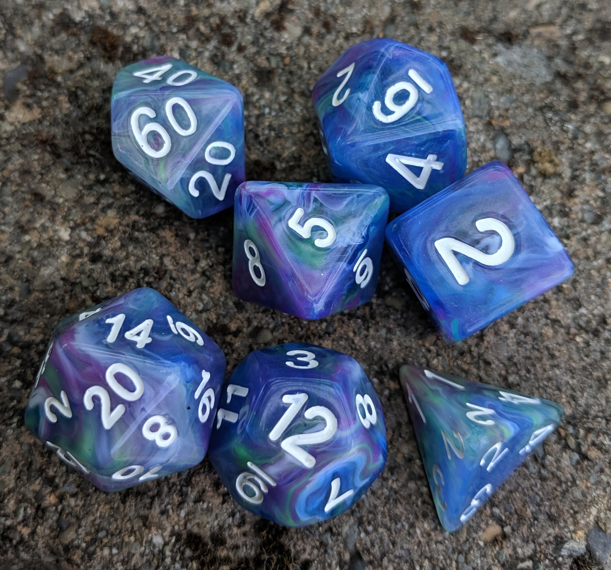 Dice DND Dice Set RPG Glitter Dice Fit Dungeons and Dragons D&D Pathfinder MTG Role Playing Games Polyhedral Dice Transparent Dice with Purple & Blue Swirls 
