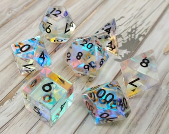 Rainbow Prism DnD Dice Set, Polyhedral dice, D&D dice, Dungeons and Dragons, Table Top Role Playing. Glass Crystal Light Bending Dice
