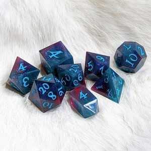 Fae Wing Dust DnD Dice Set, Polyhedral dice, D&D dice, Dungeons and Dragons, Table Top Role Playing Dice. Sharp Edge Dice